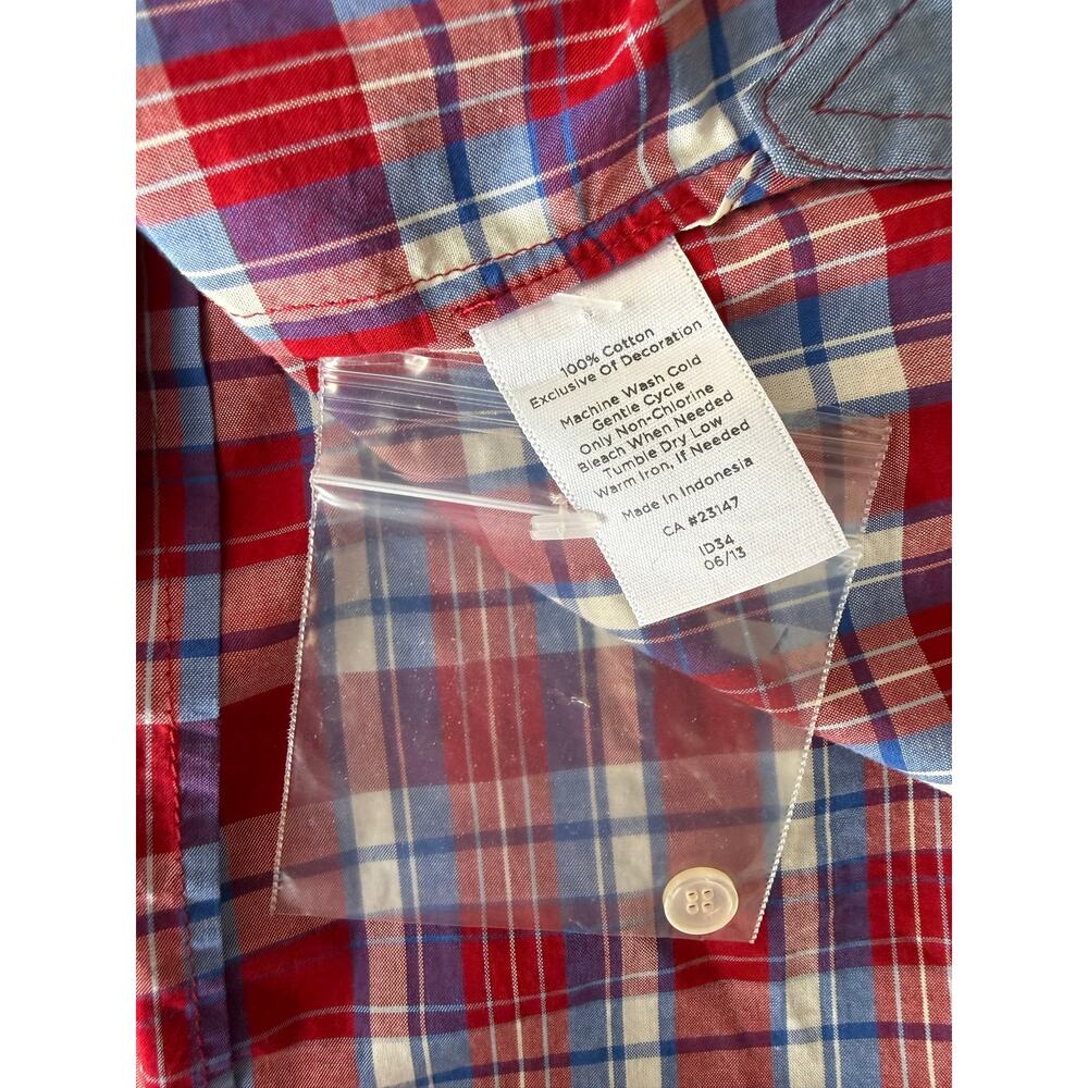Talbots Plaid Ruffle Shirt Red White Blue Preppy Retro Button Down Top Women S - Picture 4 of 11